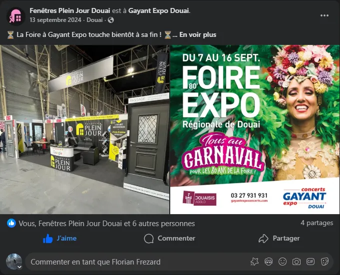 Publication stand en cours de foire (Facebook)