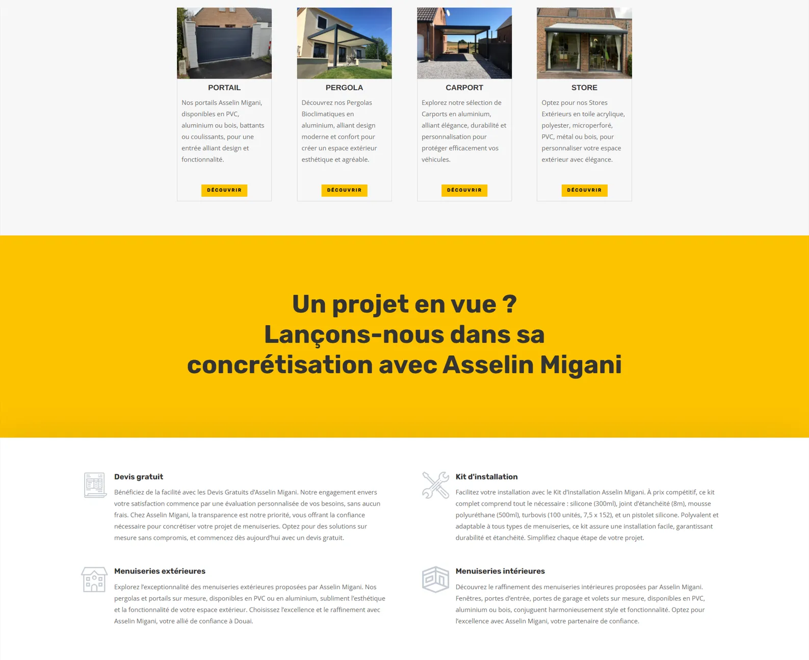 Asselin Migani â contenu de page avec blocs de services et argumentaires