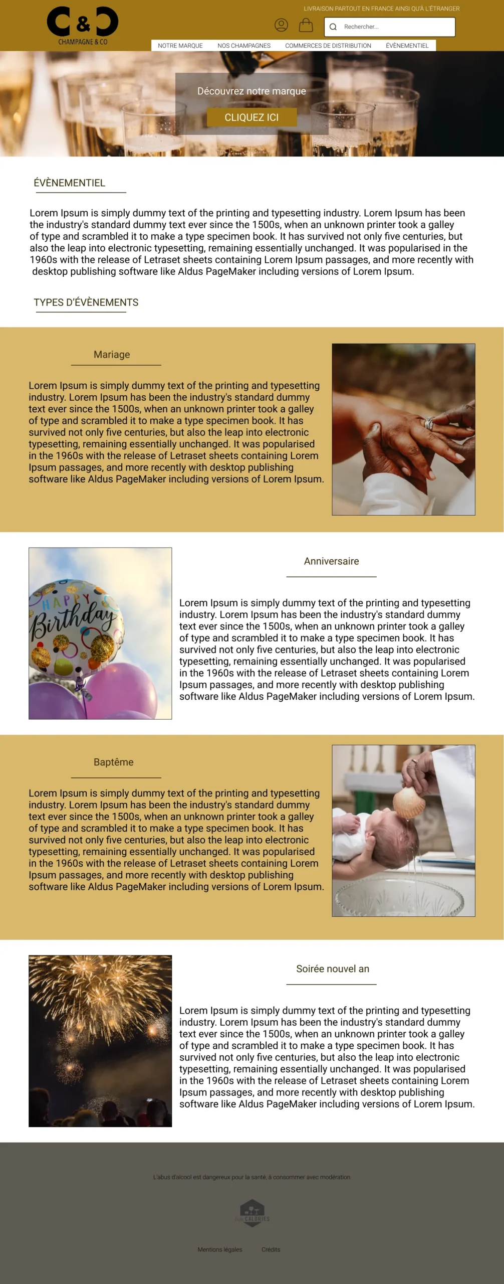 Page Événementiel finale (mariage, baptême, etc.)