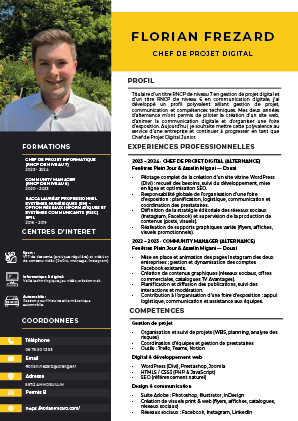 CV de Florian Frézard – Chef de projet digital junior 2025